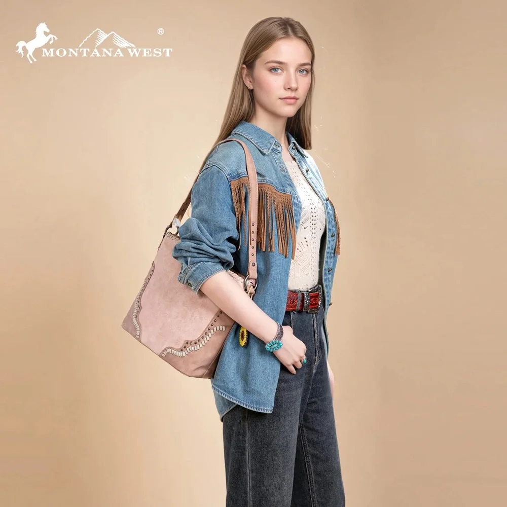 Montana West Embossed Collection Hobo Shoulder Bag Pink